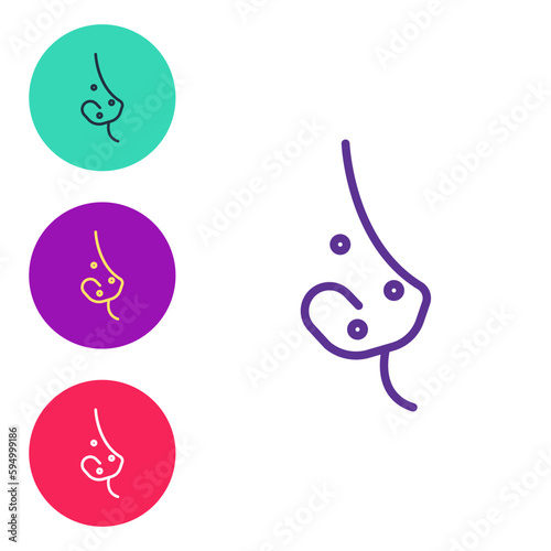 Set line Acne icon isolated on white background. Inflamed pimple on the skin. The sebum in the clogged pore promotes the growth of a bacteria. Set icons colorful. Vector