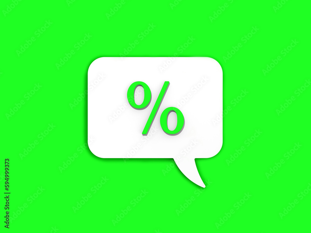 Light green percent sign on white message board. Interest withdrawal signal. Discount notifications. Message on a Light green background. Horizontal image. 3D image. 3D rendering. Light green percent sign on white message board. Interest withdrawal signal. Discount notifications. Message on a Light green background. Horizontal image. 3D image. 3D rendering.