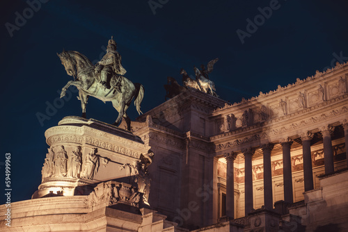 Altare della Patria in Rome at night. Emmanuel II monument. Italy.