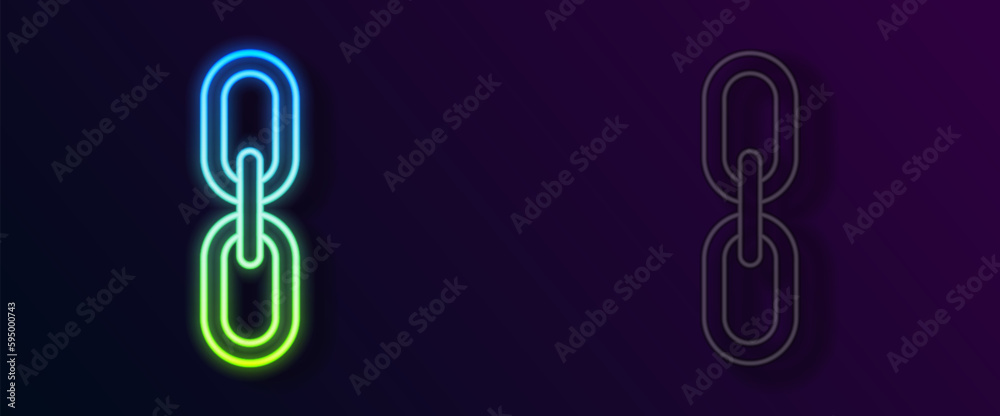 Glowing neon line Chain link icon isolated on black background. Link single. Hyperlink chain symbol. Vector Glowing neon line Chain link icon isolated on black background. Link single. Hyperlink chain symbol. Vector