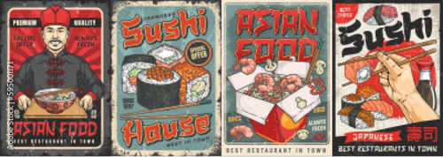 Asian food set flyers colorful