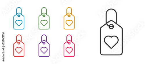 Set line Heart tag icon isolated on white background. Love symbol. Valentine day symbol. Set icons colorful. Vector