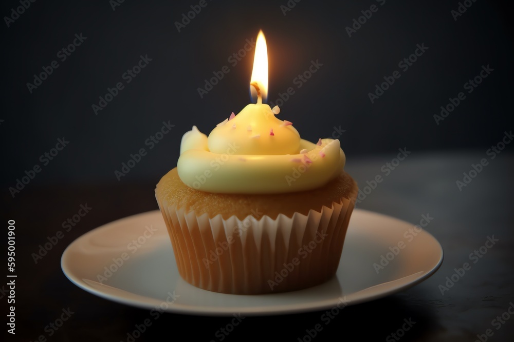 Candle Topped Cupcake. Generative AI Candle Topped Cupcake. Generative AI