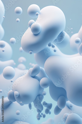 Generative AI illustration of abstract background with white foam flying in air in light place