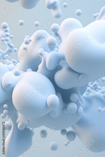 Generative AI illustration of abstract background with white foam flying in air in light place