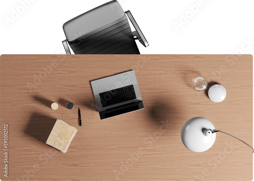 Top view of Office Table with Chair - Office