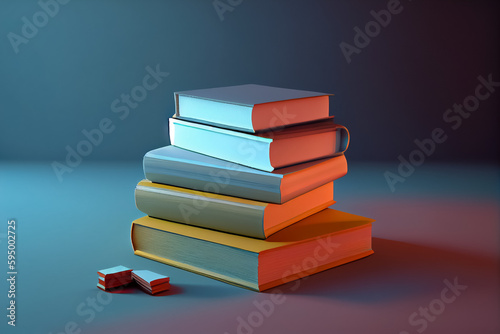 illustration of many books Education learning concept . AI