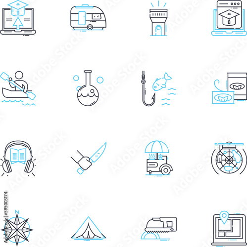 Mountain meadow linear icons set. Blissful, Alpine, Meadowsweet, Pristine, Scenic, Wildflowers, Picturesque line vector and concept signs. Serene,Tranquil,Lush outline illustrations