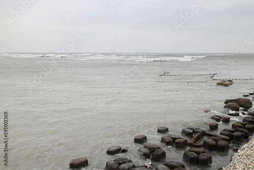 Cloudy day on the gray and dismal sea