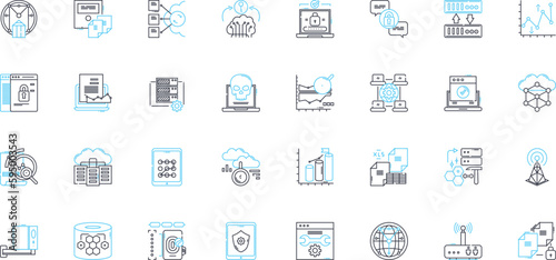 Firewall protection linear icons set. Security, Block, Access, Monitor, Privacy, Firewall, Nerk line vector and concept signs. Firewall protection,Threats,Defense outline illustrations
