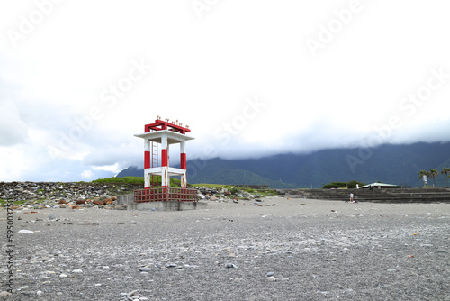 Lookout at the beach on a cloudy day