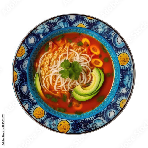 Sopa De Lima On A Blue Abstraction Round Plate On Isolated Transparent Background Mexican Food. Generative AI