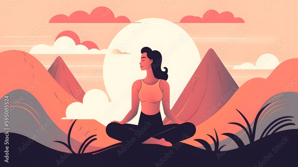 Mindful Meditation background illustration design, self care, love, healthy, art, Generative AI