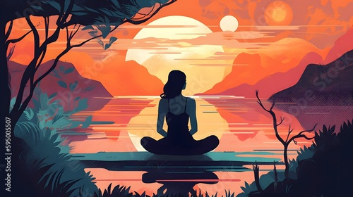 Mindful Meditation background illustration design  self care  love  healthy  art  Generative AI