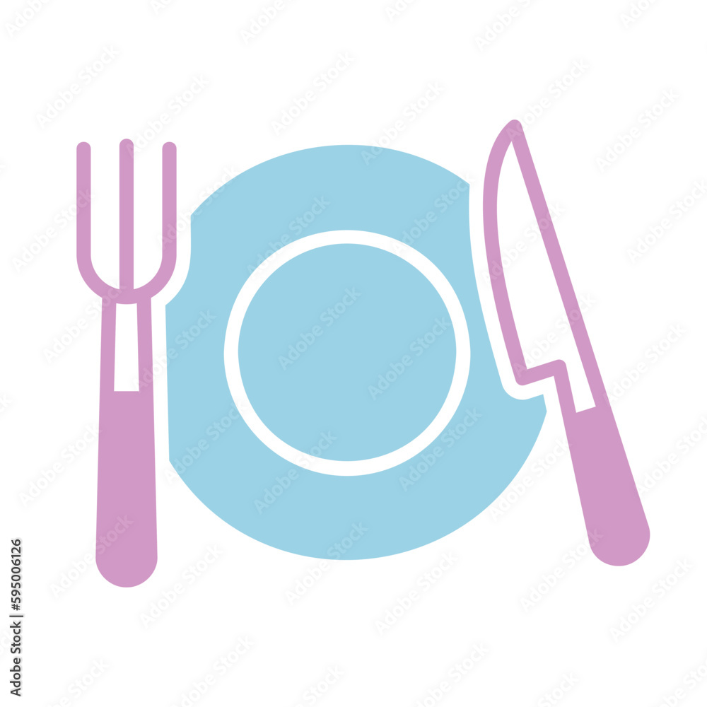 Plate, fork and knife isolated vector icon Plate, fork and knife isolated vector icon