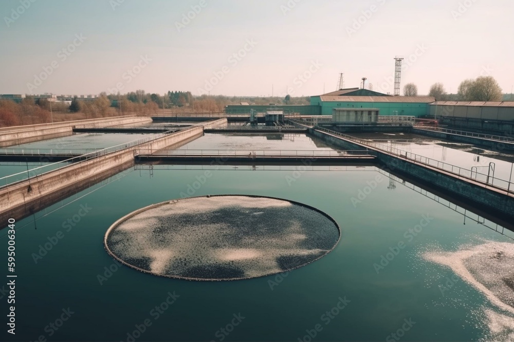 Industrial plant treatment ponds for waste water. Generative AI