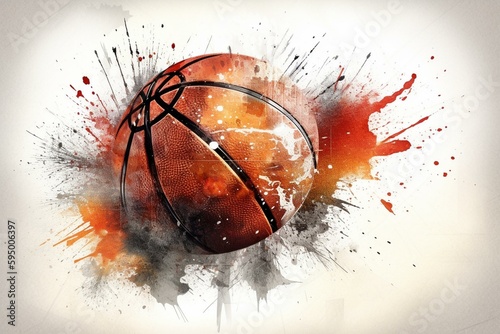 Basketball illustration combined pencil sketch and watercolor sketch. 3D illustration. 3D CG. High resolution. Generative AI © Christopher