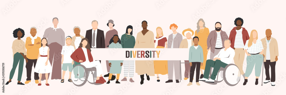 Diversity. People stand side by side together. Flat vector illustration. Diversity. People stand side by side together. Flat vector illustration.