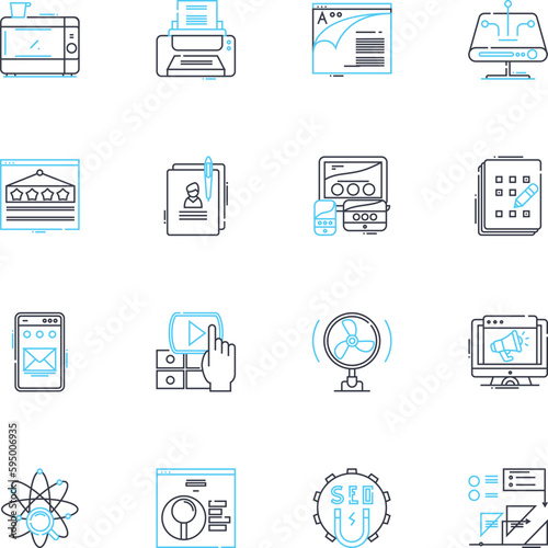 Artificial learning linear icons set. Neural, Machine, Intelligence, Supervised, Unsupervised, Reinforcement, Deep line vector and concept signs. Regression,Clustering,Prediction outline illustrations