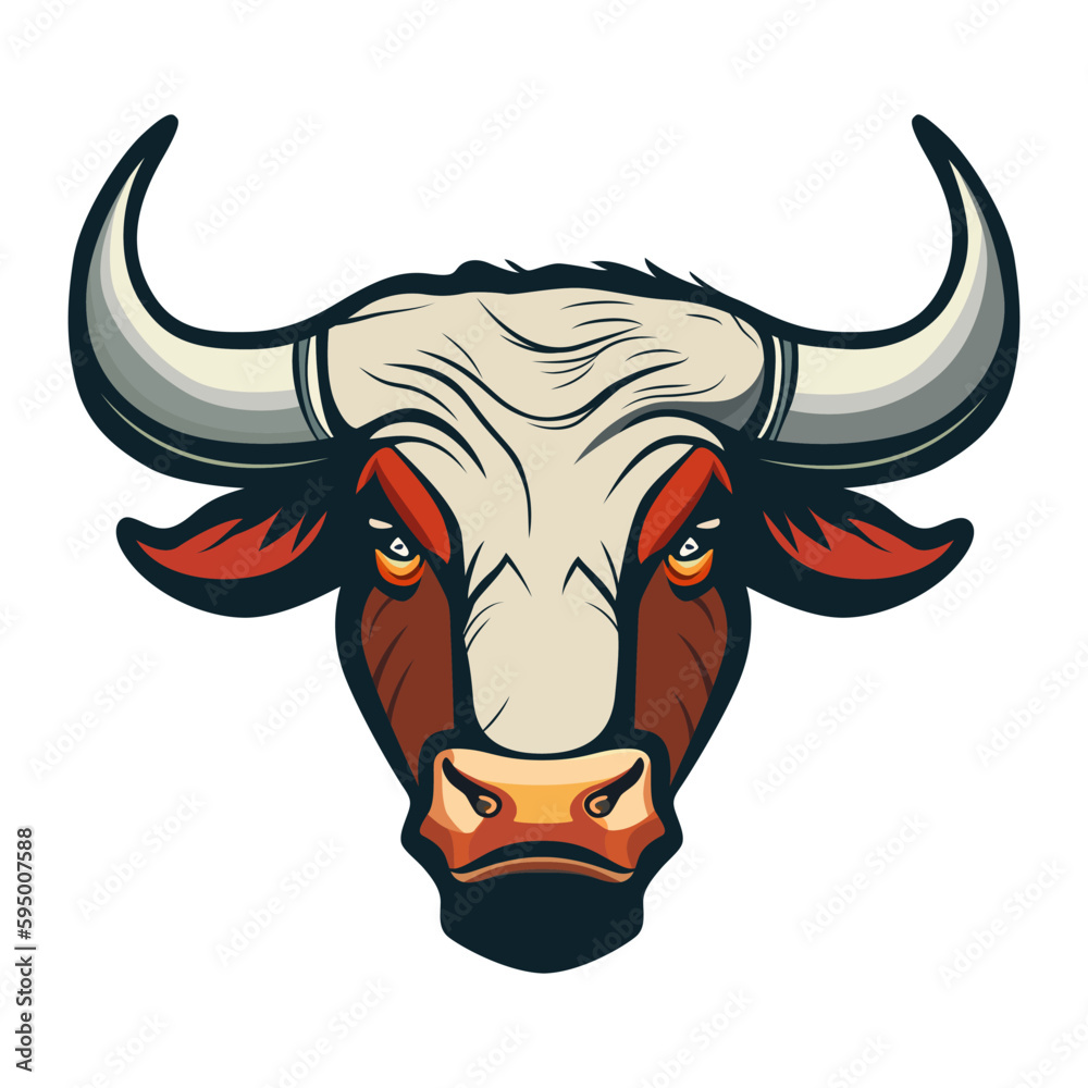 Bull head logo design. Abstract drawing bull face. Cute bull face with horns. Vector illustration