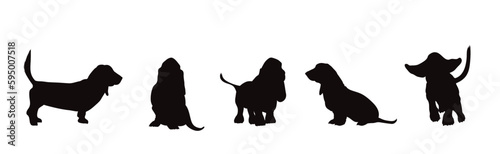 Vector silhouette of set of dogs on white background.