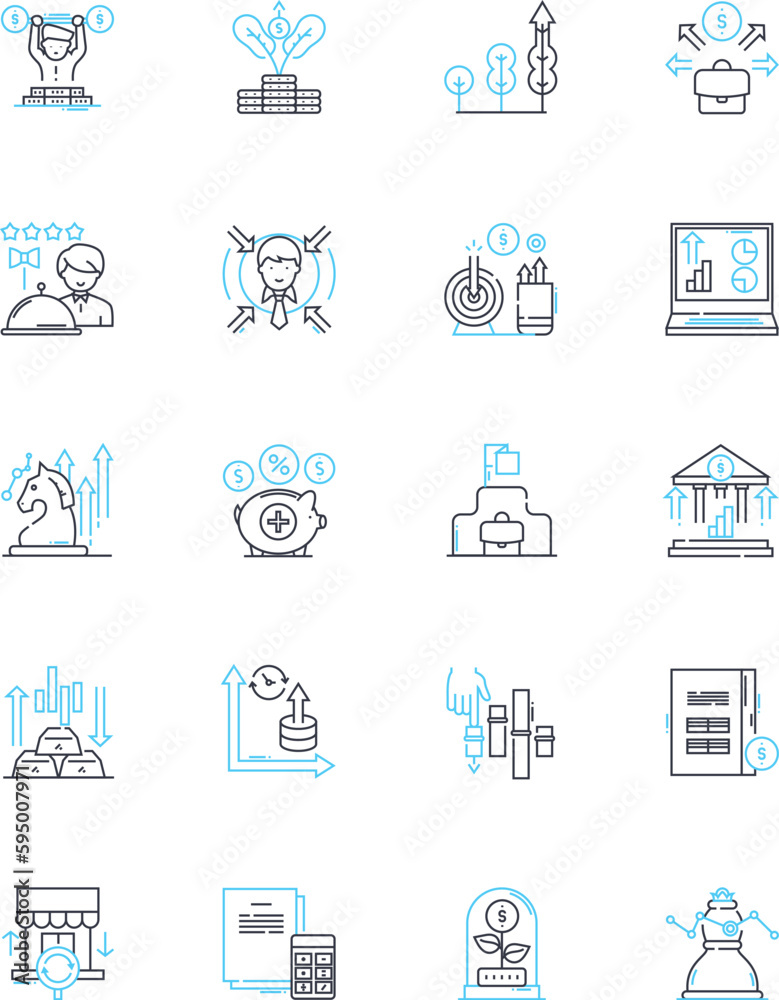 Business blogging linear icons set. Strategy, Content, Engagement, Traffic, Clients, SEO, Branding line vector and concept signs. Lead generation,Marketing,Analytics outline illustrations