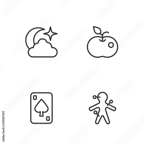 Set line Voodoo doll  Playing cards  Moon and stars and Poison apple icon. Vector