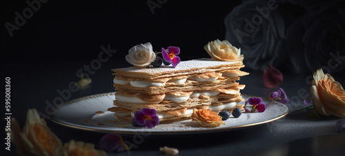 Mille-feuille with flowers.