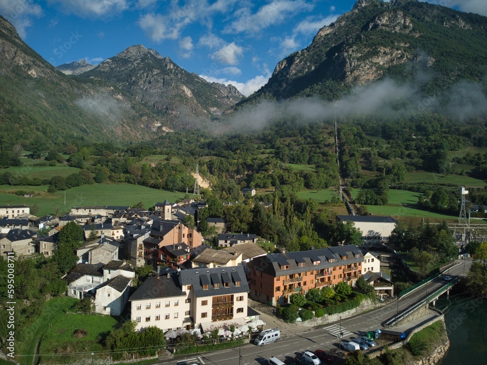 Obraz premium Aerial view of the beautiful Benasque Valley, Pyrenees