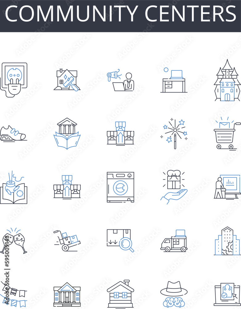 Community centers line icons collection. Branding, Logo, Reputation, Marketing, Image, Identity, Recognition vector and linear illustration. Trust,Differentiation,Positioning outline signs set Community centers line icons collection. Branding, Logo, Reputation, Marketing, Image, Identity, Recognition vector and linear illustration. Trust,Differentiation,Positioning outline signs set