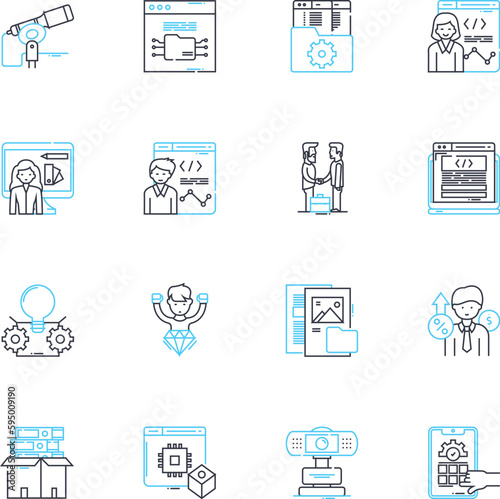 Software engineering linear icons set. Coding, Algorithms, Testing, Deployment, Documentation, Refactoring, Architecture line vector and concept signs. Integration,Debugging,Optimization outline