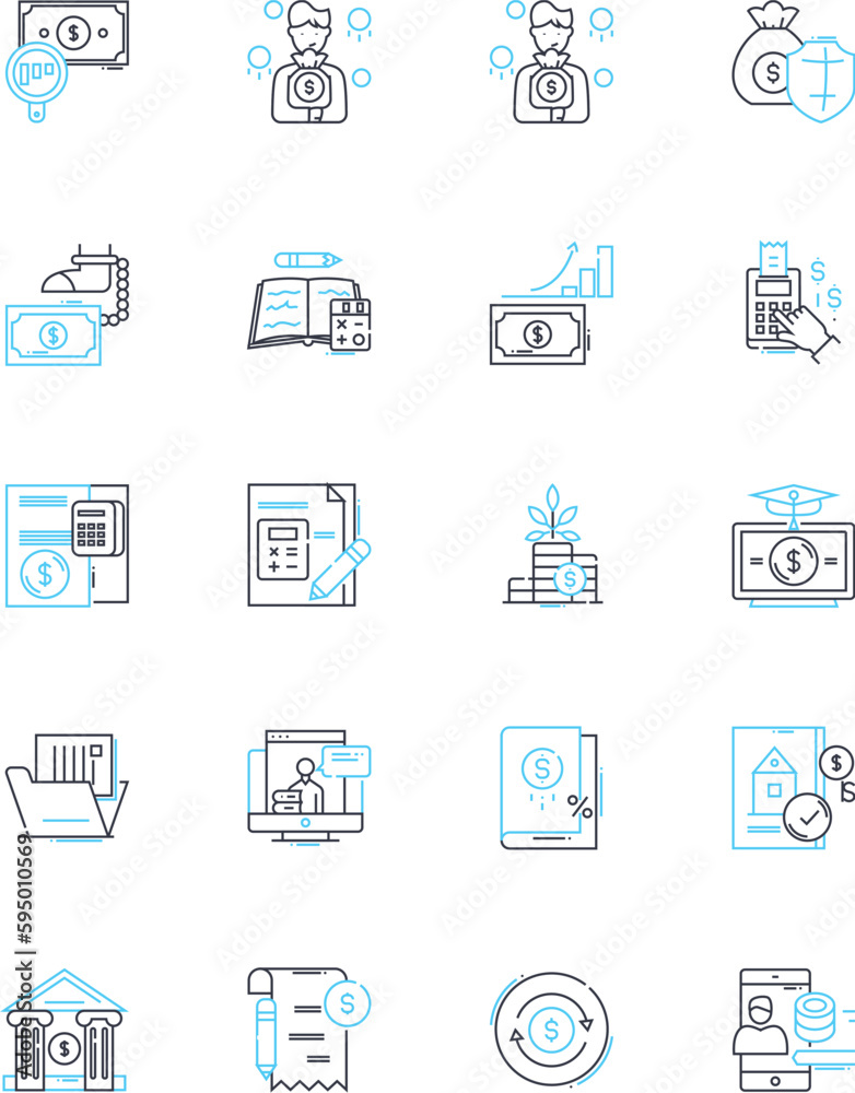 Budgeting strategy linear icons set. Allocation, Frugal, Planning, Analysis, Limits, Saving, Forecasting line vector and concept signs. Prioritization,Control,Reduction outline illustrations Budgeting strategy linear icons set. Allocation, Frugal, Planning, Analysis, Limits, Saving, Forecasting line vector and concept signs. Prioritization,Control,Reduction outline illustrations