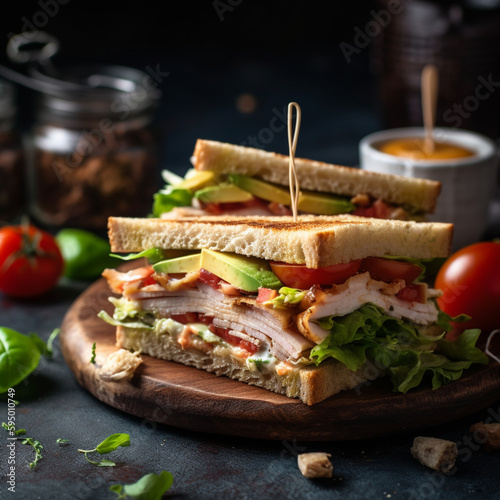 club sandwich in the style of high quality food phot  Generative AI