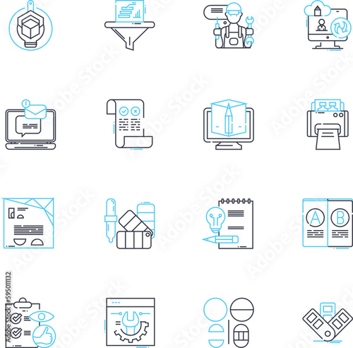 Central hub linear icons set. Connectivity, Nerking, Convergence, Centralization, Integration, Unification, Organization line vector and concept signs. Coordination,Conduit,Pivotal outline