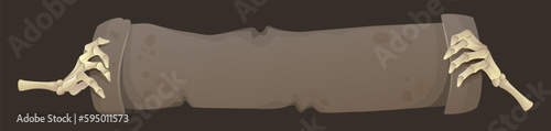 Skeleton hands holding paper scroll. Vector illustration