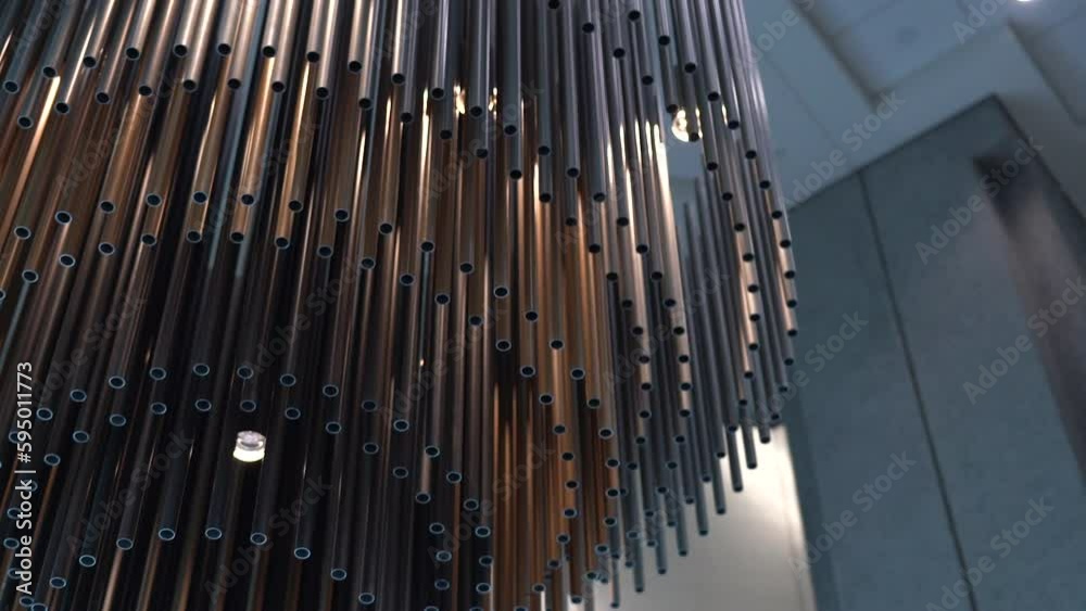 Close-up shot of a fluted glass chandelier in an office building Close-up shot of a fluted glass chandelier in an office building