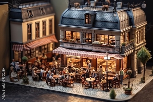 Miniature concept. French restaurante, caffe. 