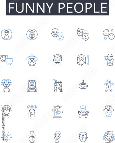Funny people line icons collection. Amiable, Festive, Hospitality, Companionship, Jovial, Socialization, Rejoicing vector and linear illustration. Genial,Camaraderie,Mirthful outline signs set