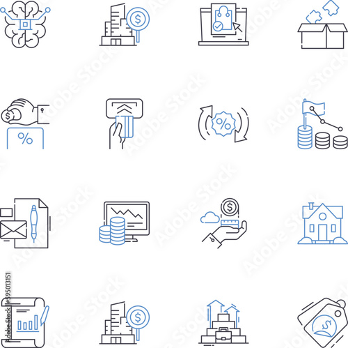 Debt markets line icons collection. Bonds, Credit, Default, Interest, Yield, Securities, My vector and linear illustration. Trading,Investment,Risk outline signs set