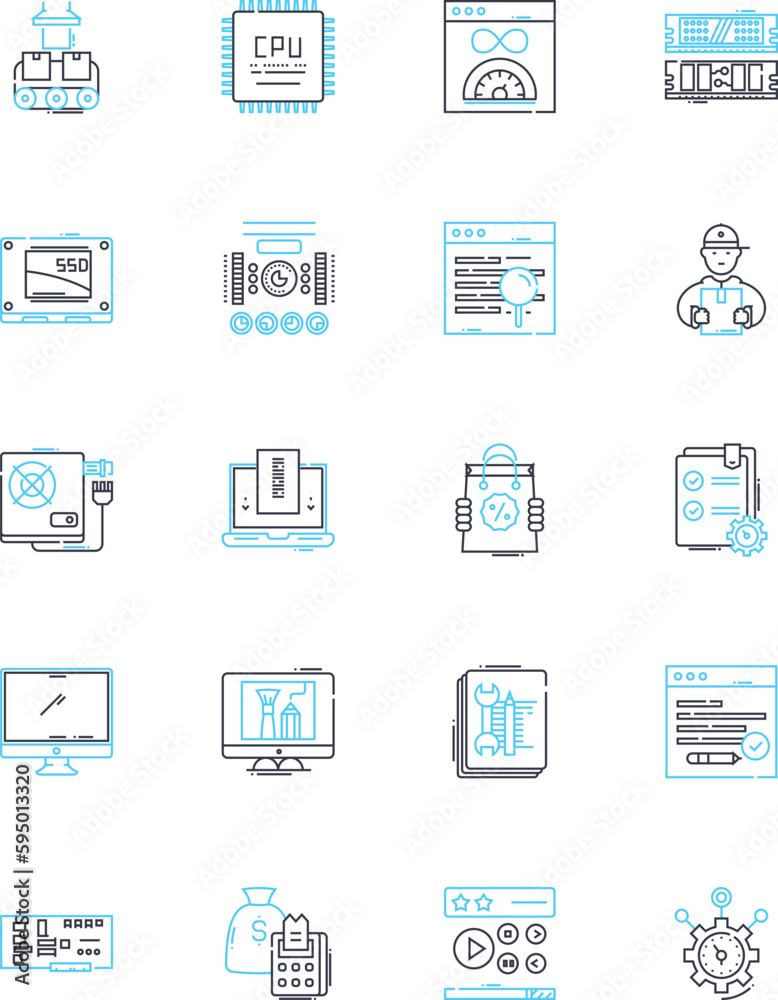 Artificial intelligence linear icons set. Robotics, Automation, Machine Learning, Algorithms, Neural Nerks, Expert Systems, Cognitive Computing line vector and concept signs. Natural Language