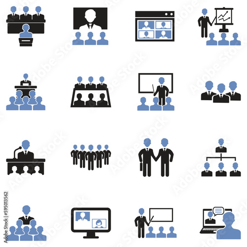 Business Meeting Icons. Two Tone Flat Design. Vector Illustration.