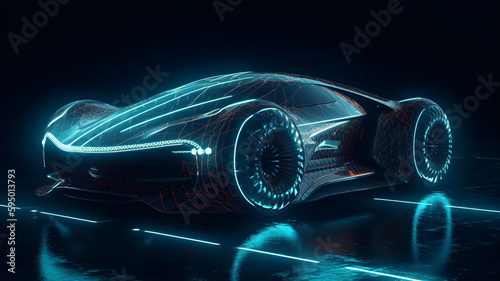 hologram futuristic electric car ,generative ai © Leo
