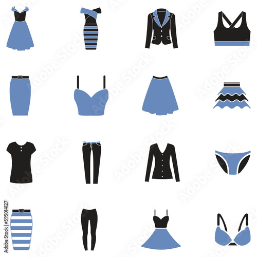 Clothing and Dress Icons. Two Tone Flat Design. Vector Illustration.