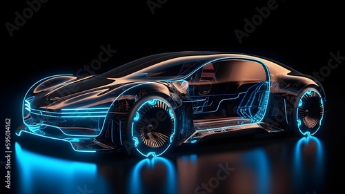 hologram futuristic electric car  generative ai