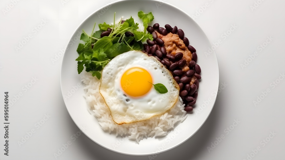 plate of rice with beans and fried egg, isolated, white background, generated by ai plate of rice with beans and fried egg, isolated, white background, generated by ai