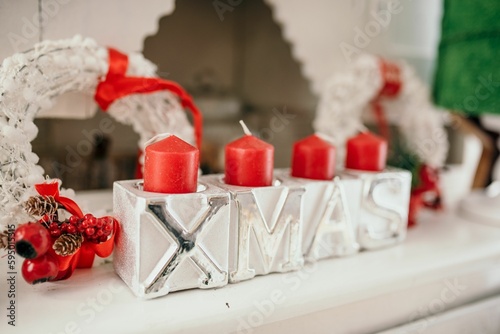Festive Christmas decoration with red candles