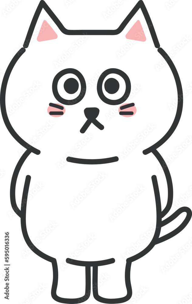 Standing cartoon white cat silently, vector illustration.