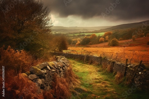 Autumn Irish landscape Fantasy. Generative AI