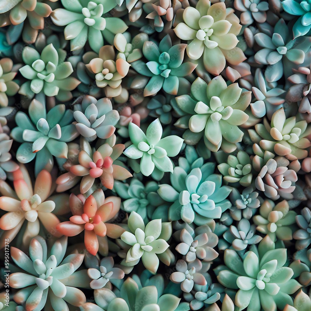 Background made of succulents. Generative AI.
