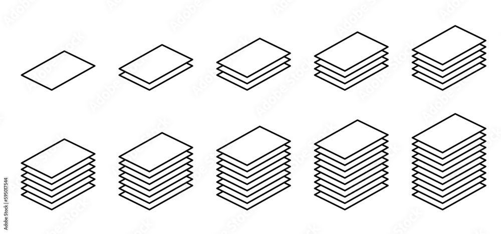 Vetor do Stock: Cartoon drawing empty A4 or A3 copy paper, stacked paper.  Flat paper stack. Document, paperwork. Stationery stacked papers icon. Pile  papers, file, web icon. Printouts, hardcopy documents. Sheet logo.